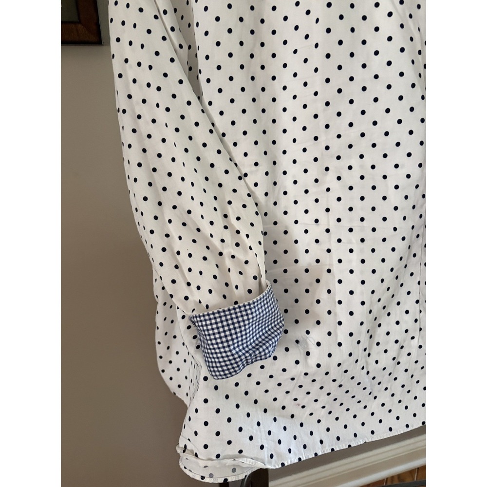Chaps 2X No Iron Button Up Polka Dot Gingham Shirt Preppy flip cuff Cotton - Picture 10 of 15